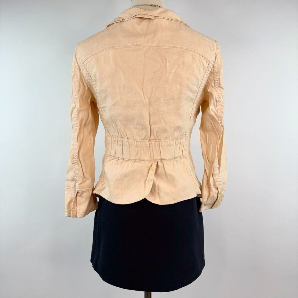 Bebe Ivory Linen Blazer Boho Chic 3/4 Sleeve Size 6 Button Up Ruffled Fairy Core - Picture 3 of 8